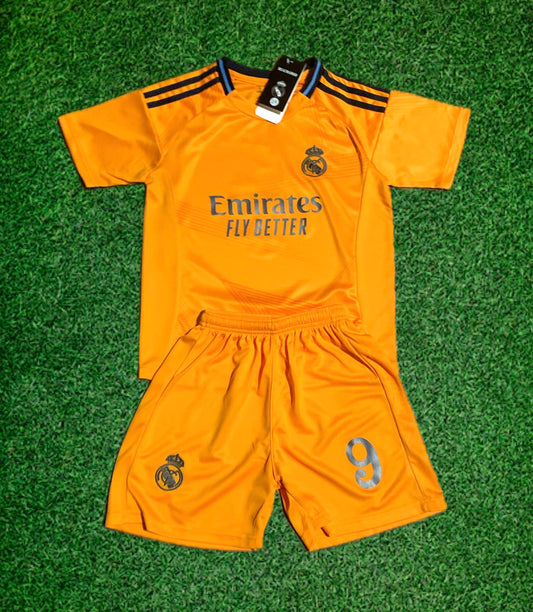 Kylian Mbappe Real Madrid Special Orange 3rd Jersey Toddler/Youth Soccer Jersey Kids Kit