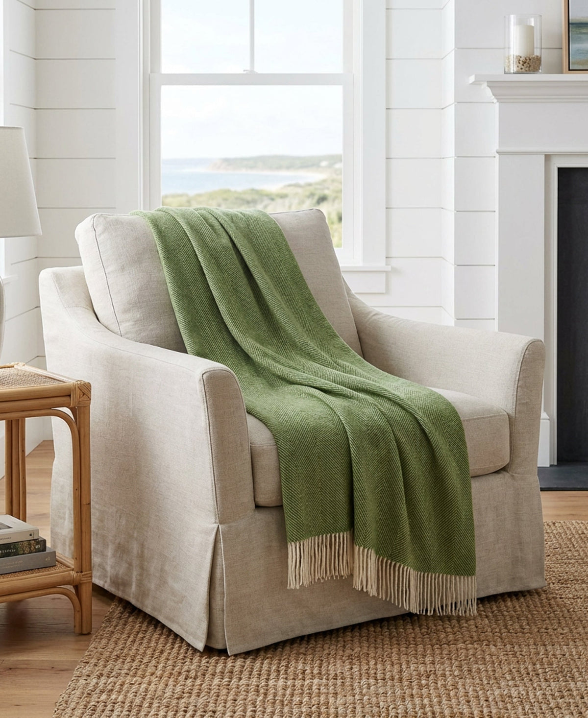 Southampton Home Shetland Lambswool Herringbone Throw – Evergreen