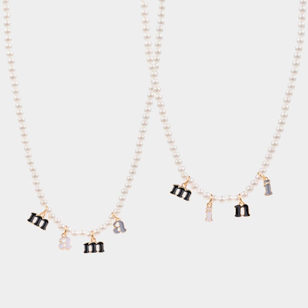 2PCS -mini mama Pendant Moms and Kids Set Pearl Necklaces