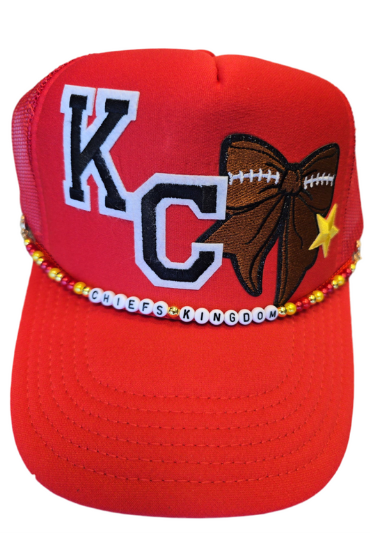 KC Chiefs Football Bow Trucker Hat with Chiefs Kingdom Chain