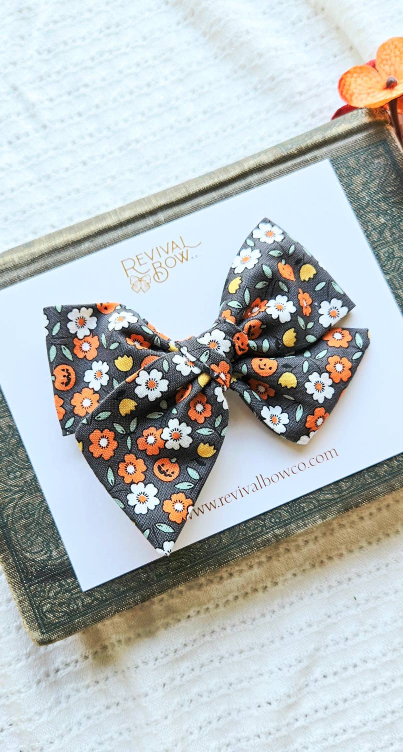 Large Fabric Bow on Clip • Halloween Floral