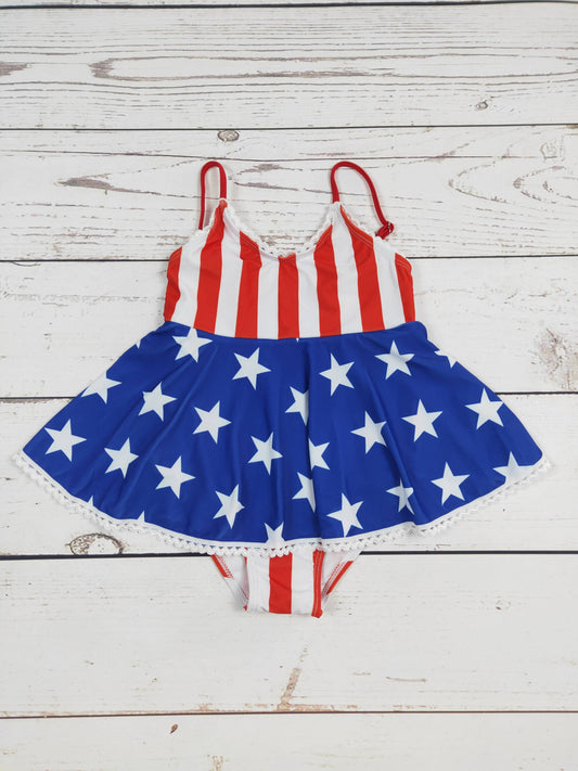 Stars Stripe Patriotic One Piece Girls Swimsuit