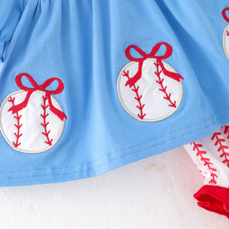 Baby Girls Summer Baseball Embroidered Romper Set