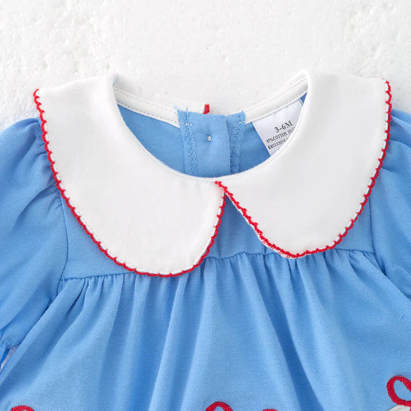 Baby Girls Summer Baseball Embroidered Romper Set