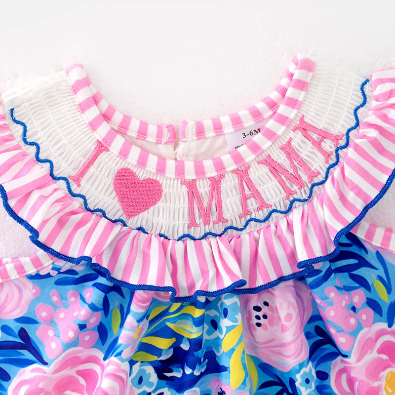 Baby Girls Summer "I LOVE MAMA" Smocking Romper Set