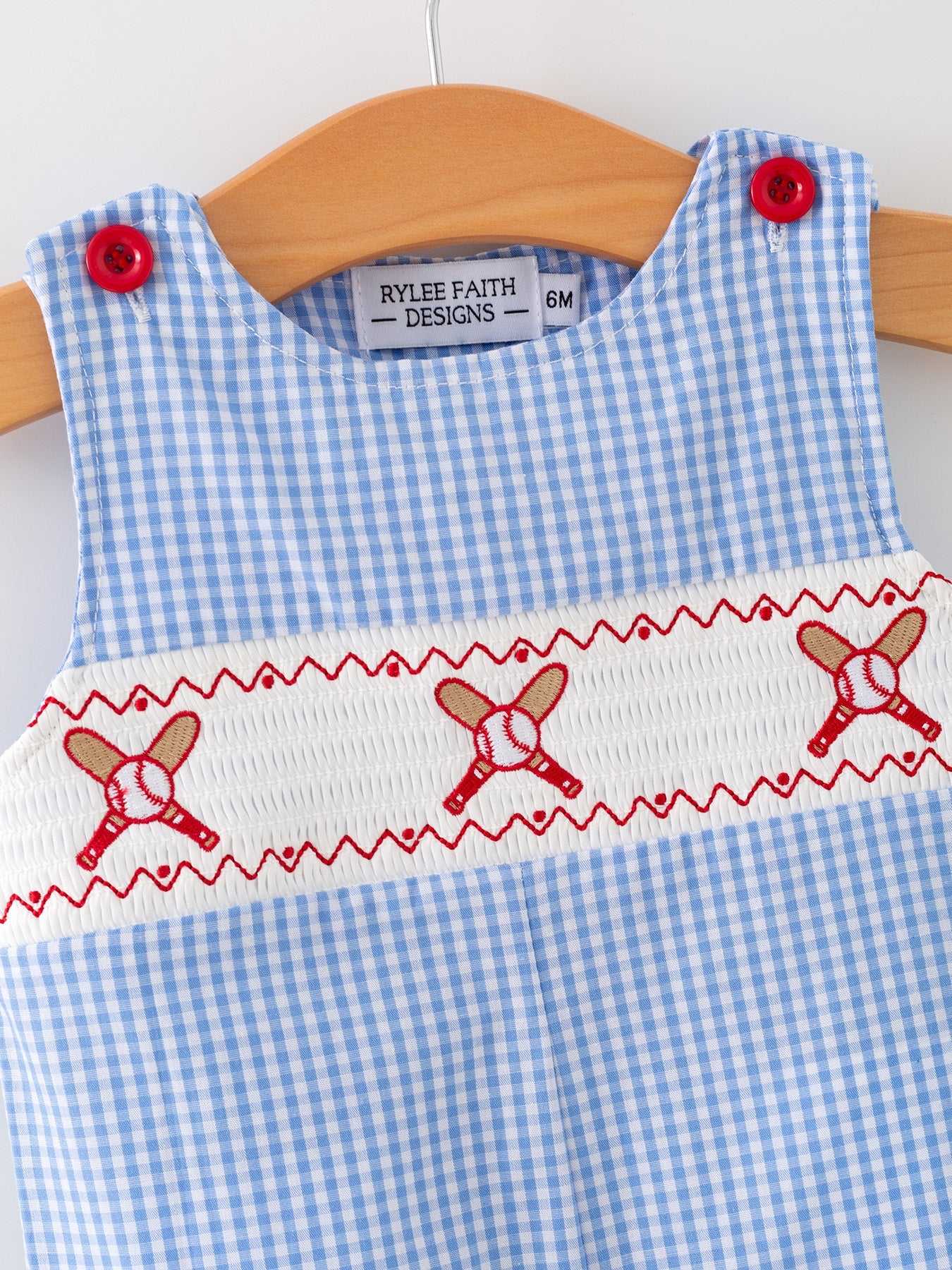 Baby Boy Baseball Smocked Romper – Blue Plaid Summer Outfit