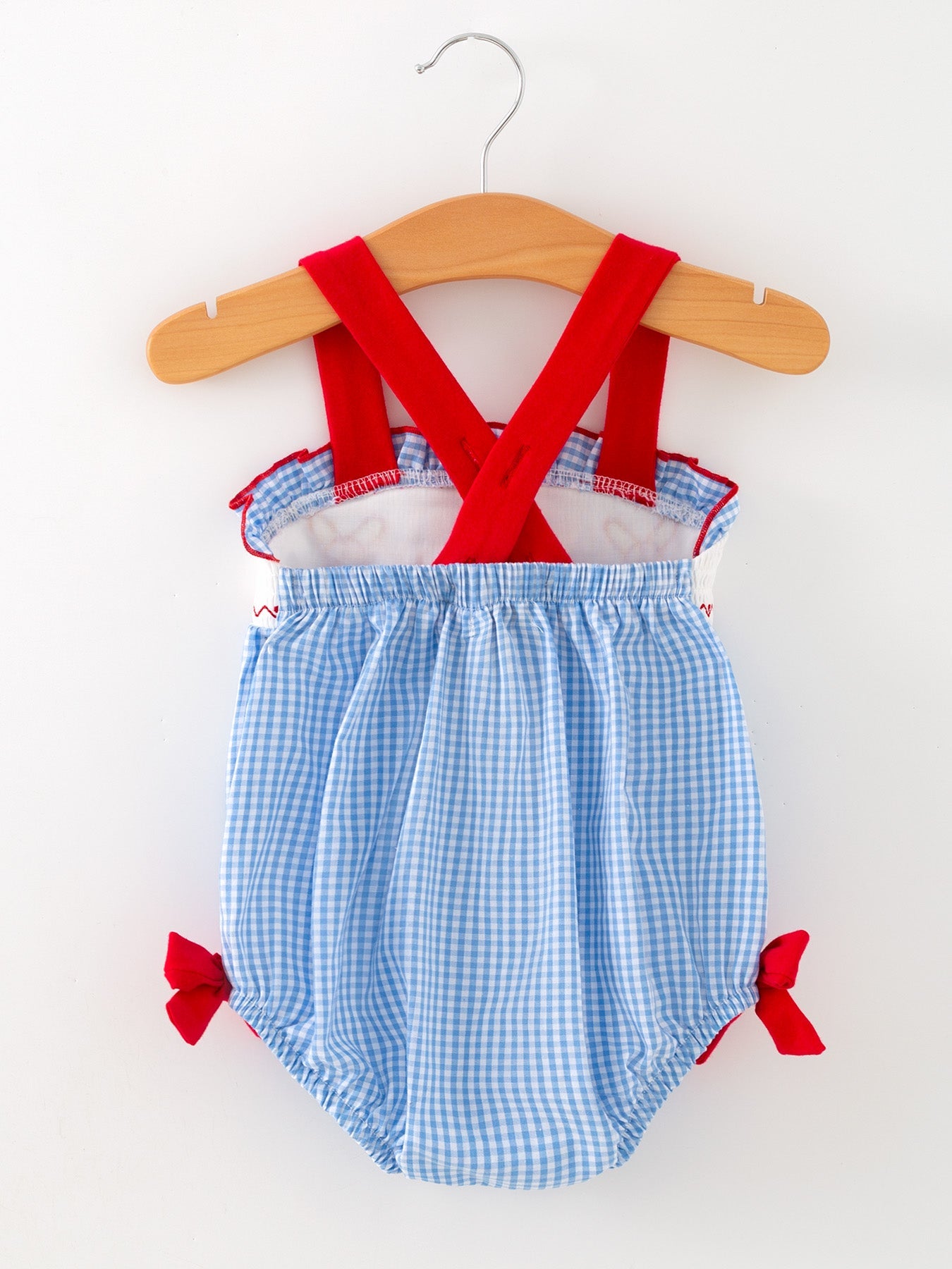Baby Girls Baseball Smocked Romper – Blue Plaid Summer Outfit