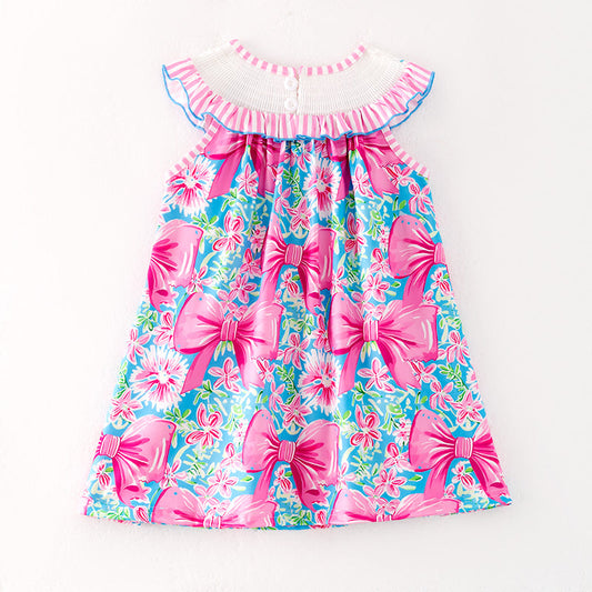 Summer Girls "I LOVE DAD" Smocked Embroidered Pink Bow Dress