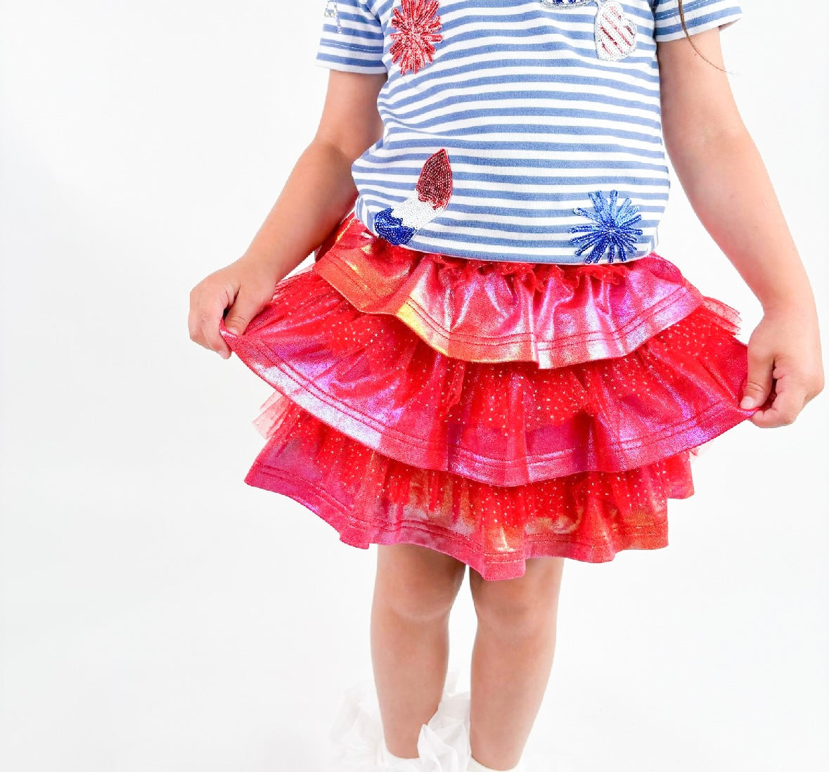 Red Metallic and Tulle Layered Skort