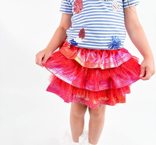 Red Metallic and Tulle Layered Skort