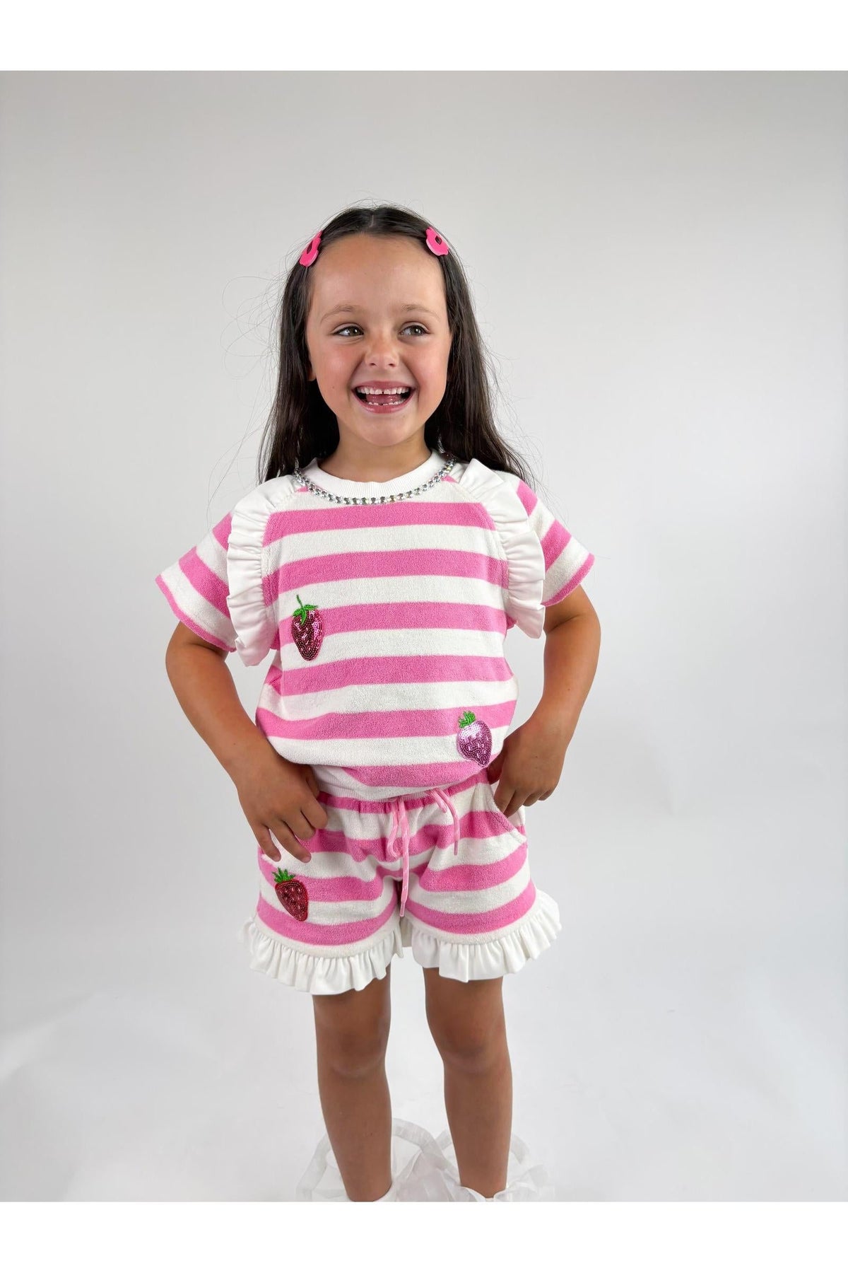 Pink Stripe Strawberry Terry Set