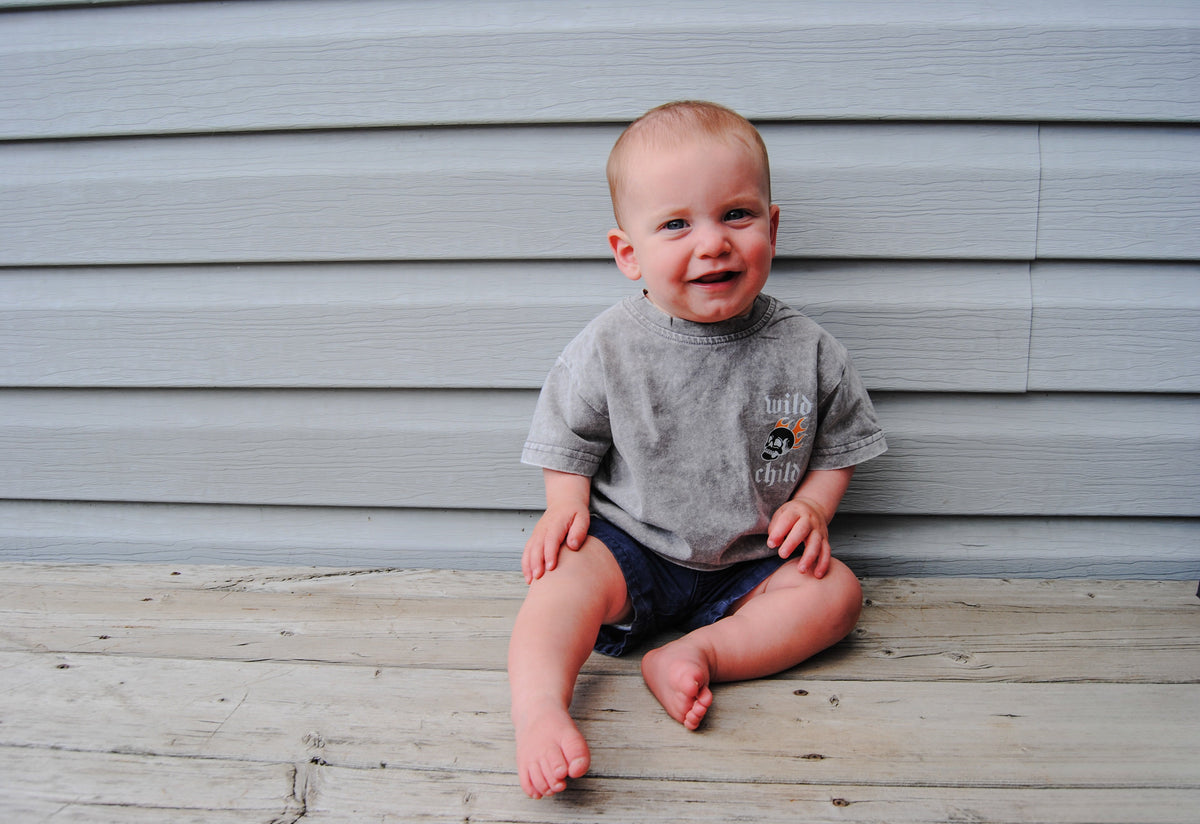 Grey acid wash logo tee