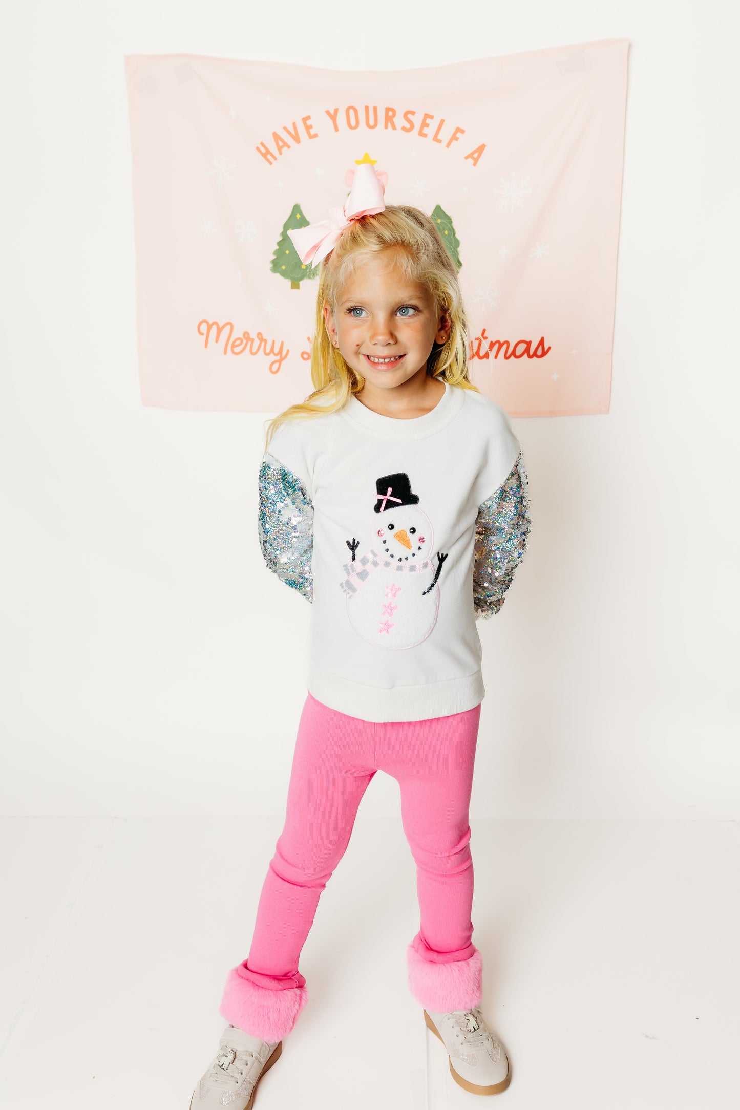 Snowman Sequin Sleeve Crewneck