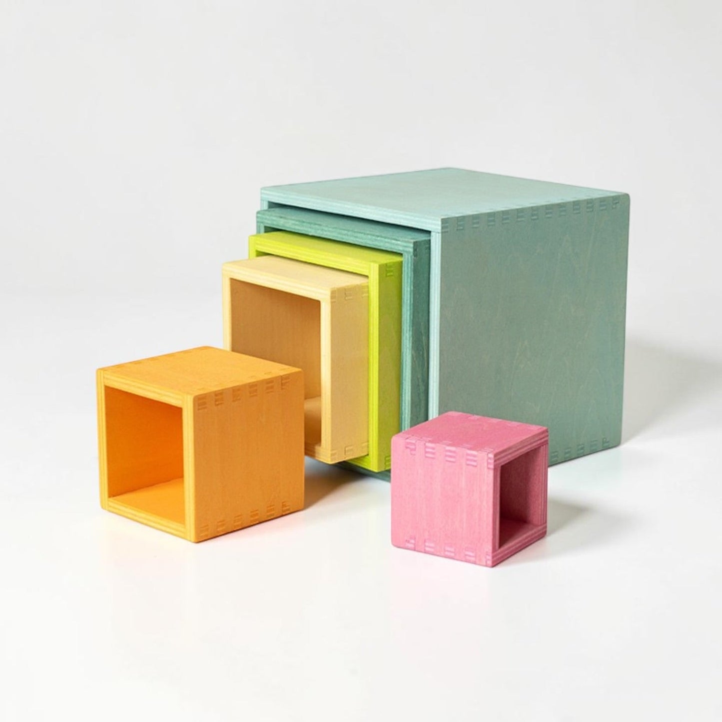 6-Piece Basswood Wooden Pastel Nesting Box Set | Painted & Hand-Stained Finishes | Montessori Stacking Toy