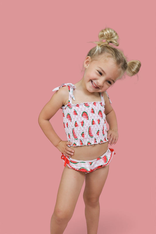 ONE IN A MELON DREAM SMOCKED TANKINI TWO PIECE SWIM SUIT