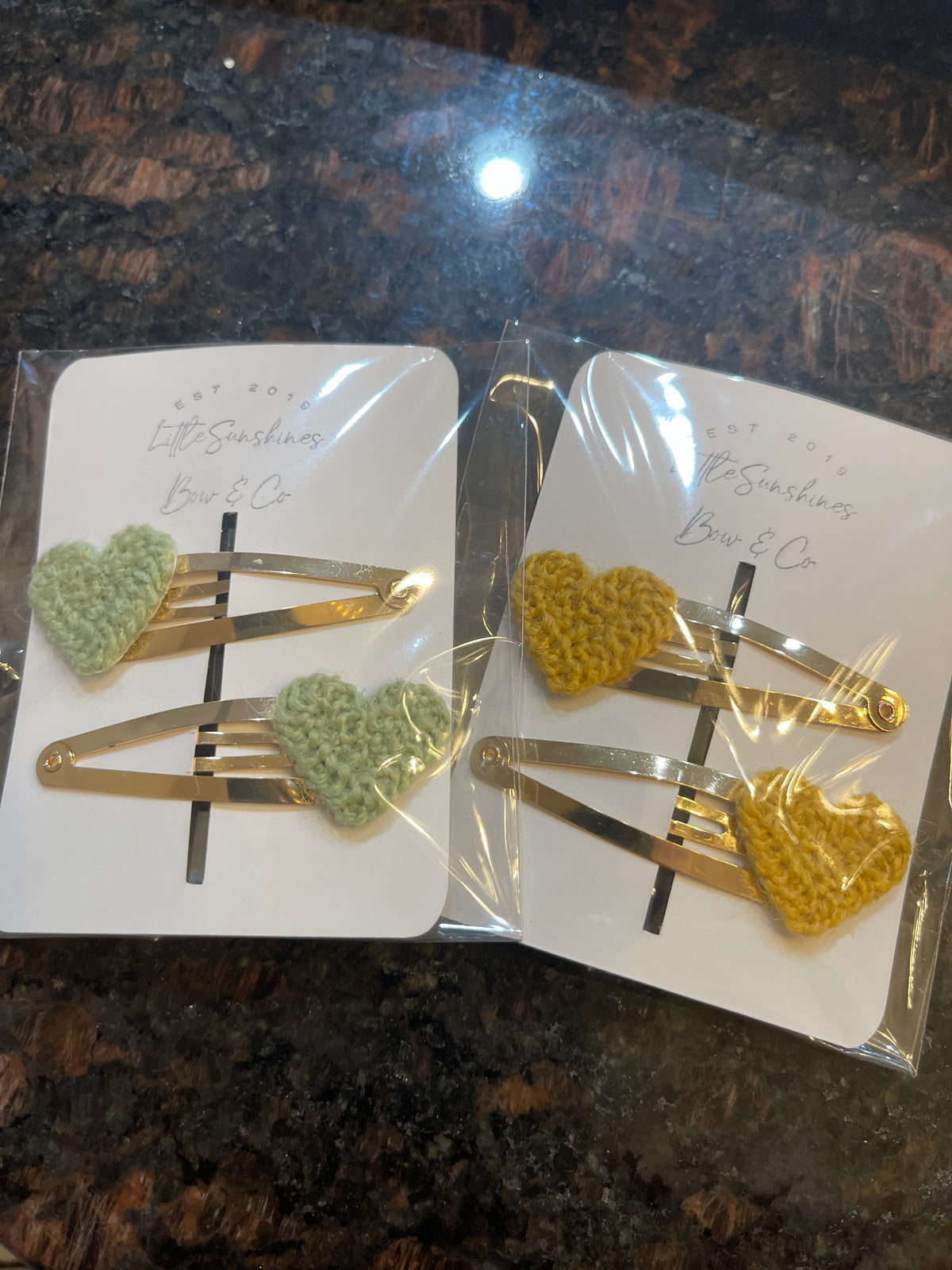 Crochet Heart Snap Clips & Nylon Headbands