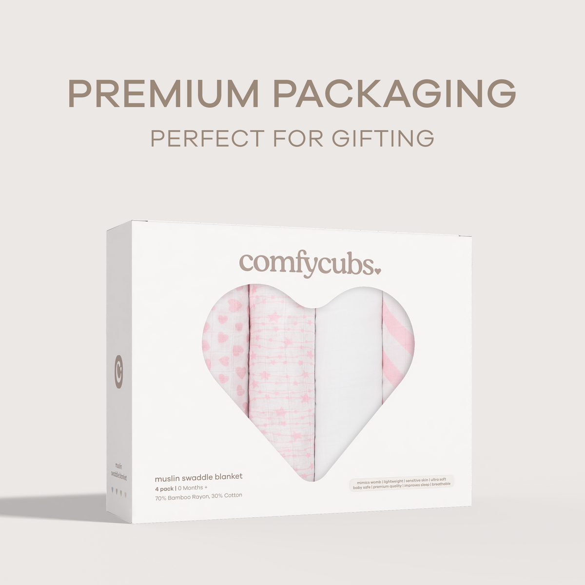 Muslin Swaddle Blankets in Pink, 4 Pack