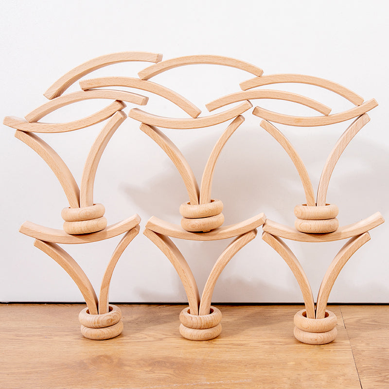 **Pre-order (Ships in 2-3 Weeks)**28 Pcs Mini Curved Natural Wooden Building Blocks with Storage Tray