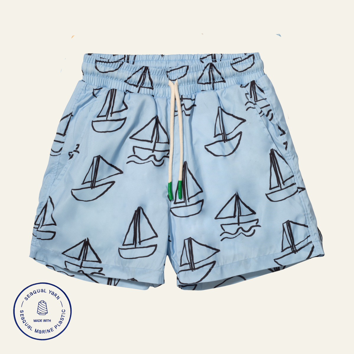 UPF 50+ Recycled Fishing Net Sailboats Kid Swim Trunk