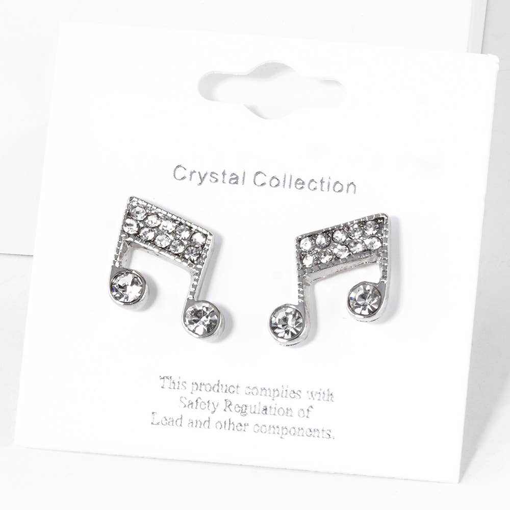 Crystal Paved Music Note Stud Earrings