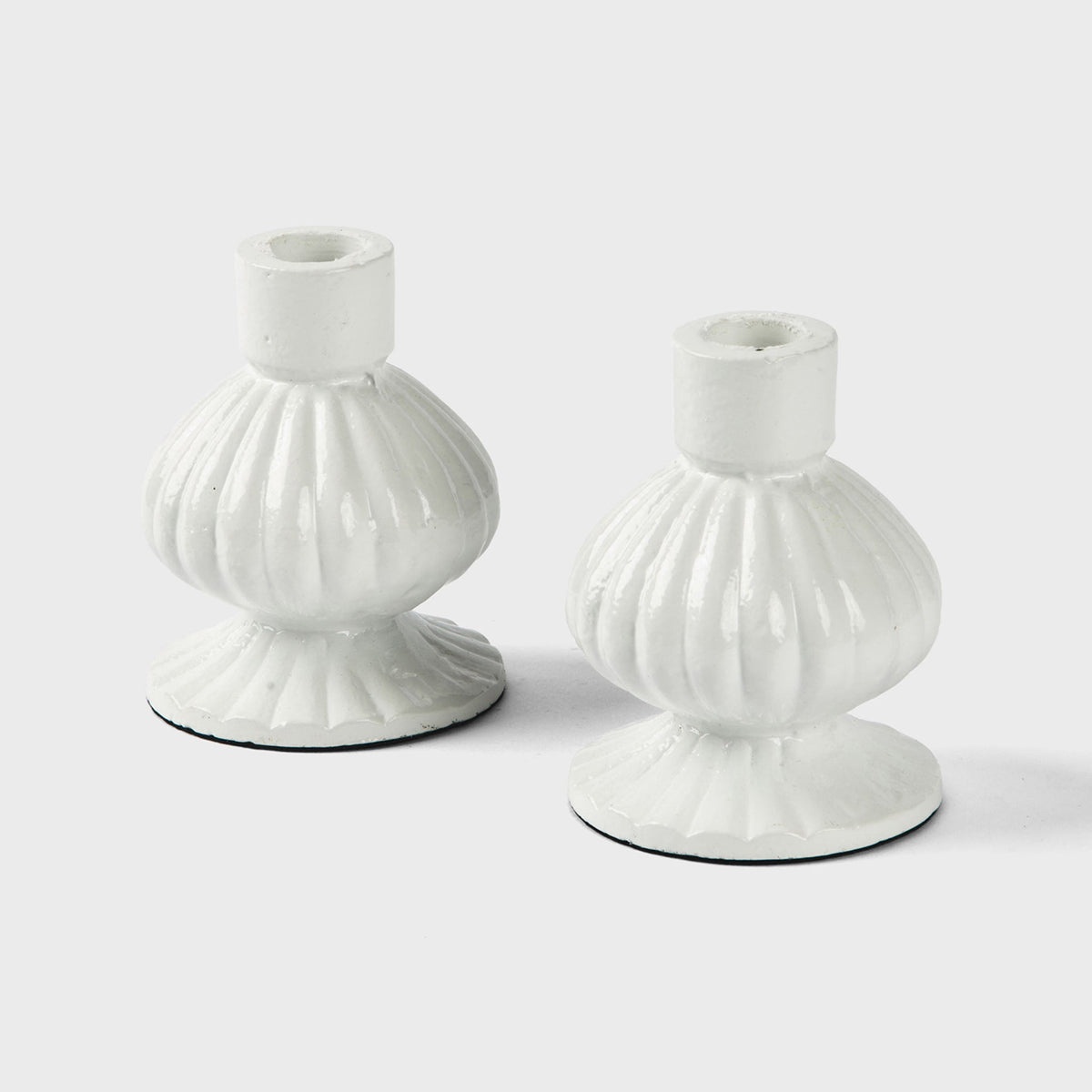 Sculpted Aluminum White Candlesticks