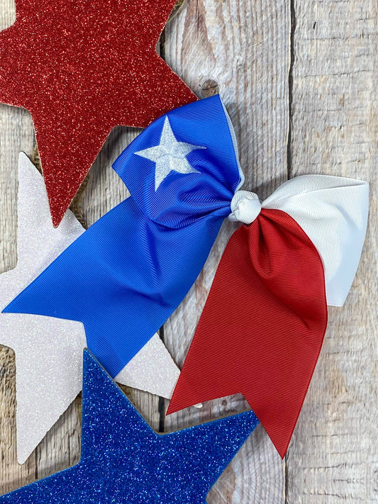Texas Flag Embroidered Cheer Bow