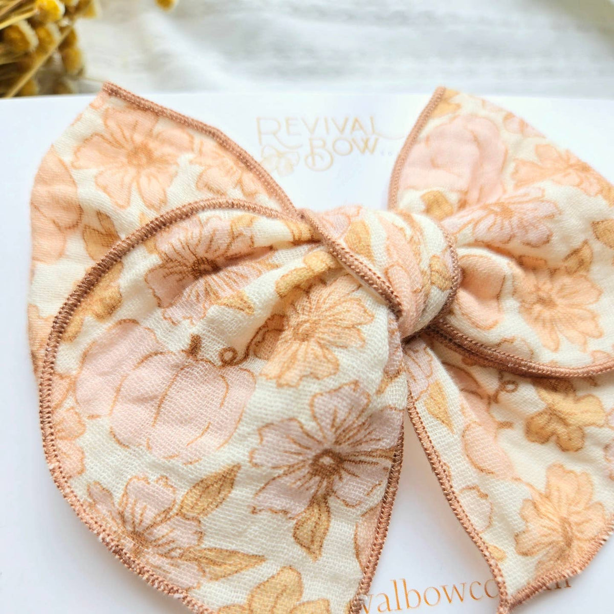 Fable Bow on Clip • Pumpkin Floral Gauze