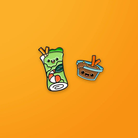 Spring Roll & Peanut Sauce Enamel Pin Set
