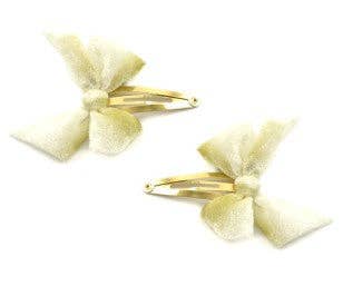 Large Velvet Bow Hair Clips with Dip-Dyed Edges, Brass