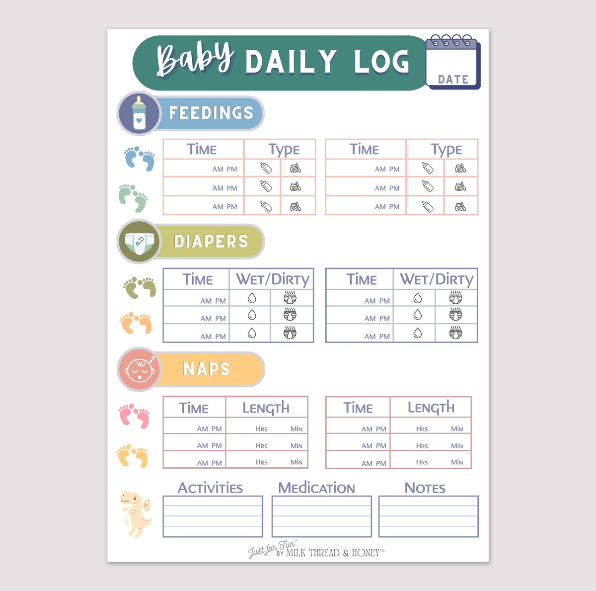 Pretend Play Baby Doll Daycare Log Notepad