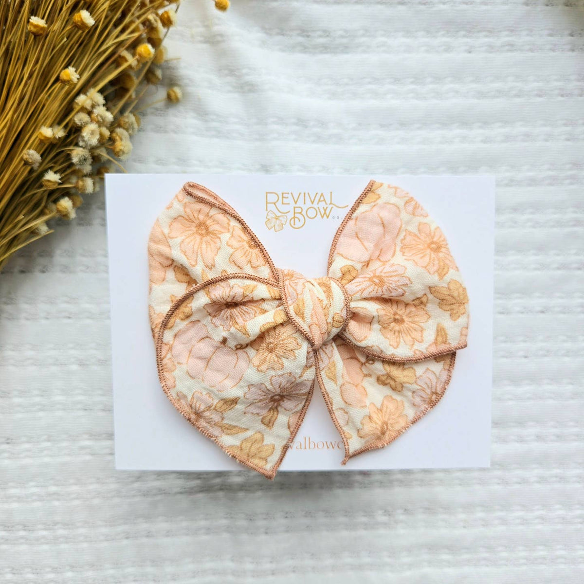 Fable Bow on Clip • Pumpkin Floral Gauze