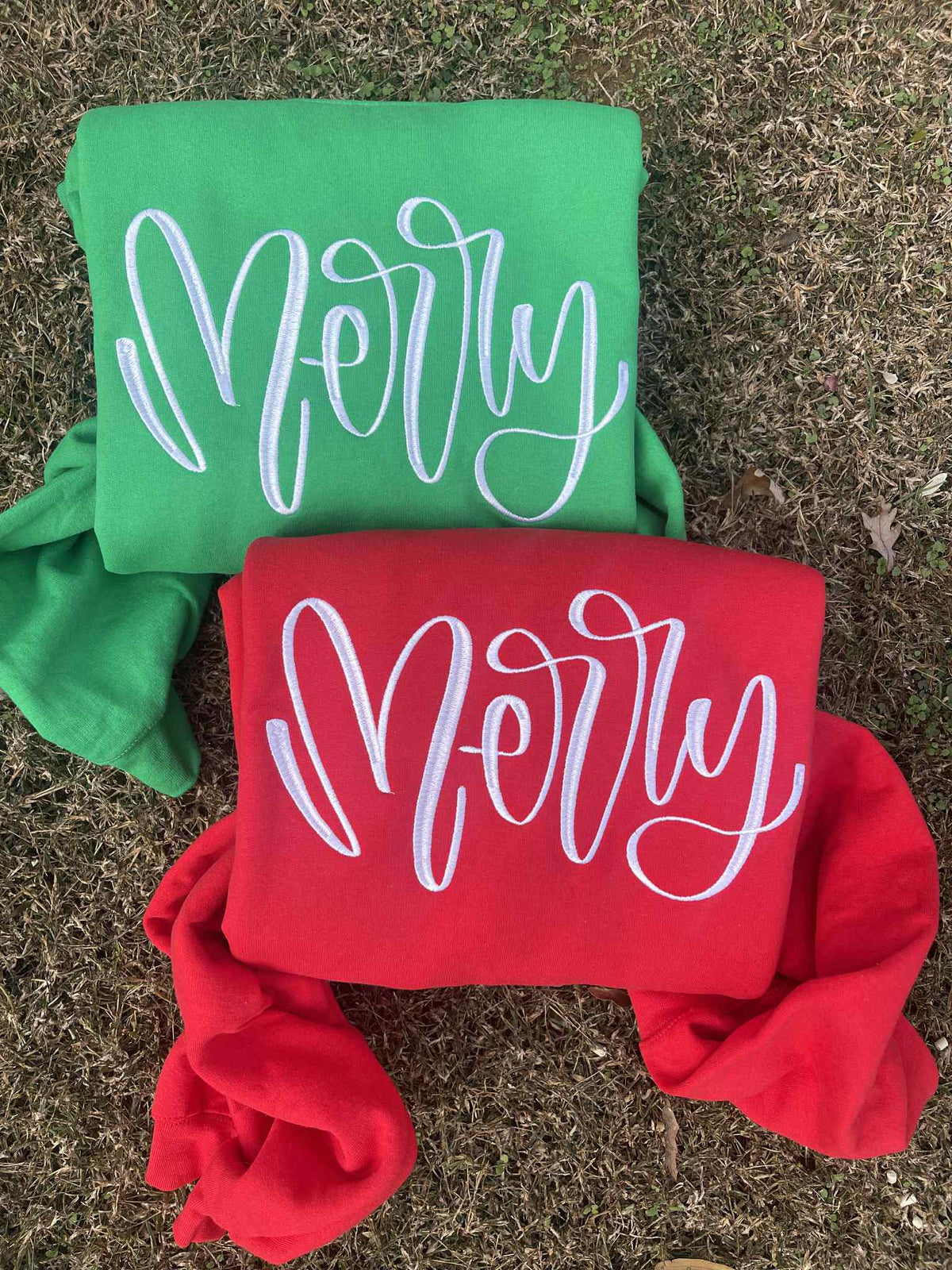 Merry & Bright Spirits | Merry Script Embroidered Christmas Shirt