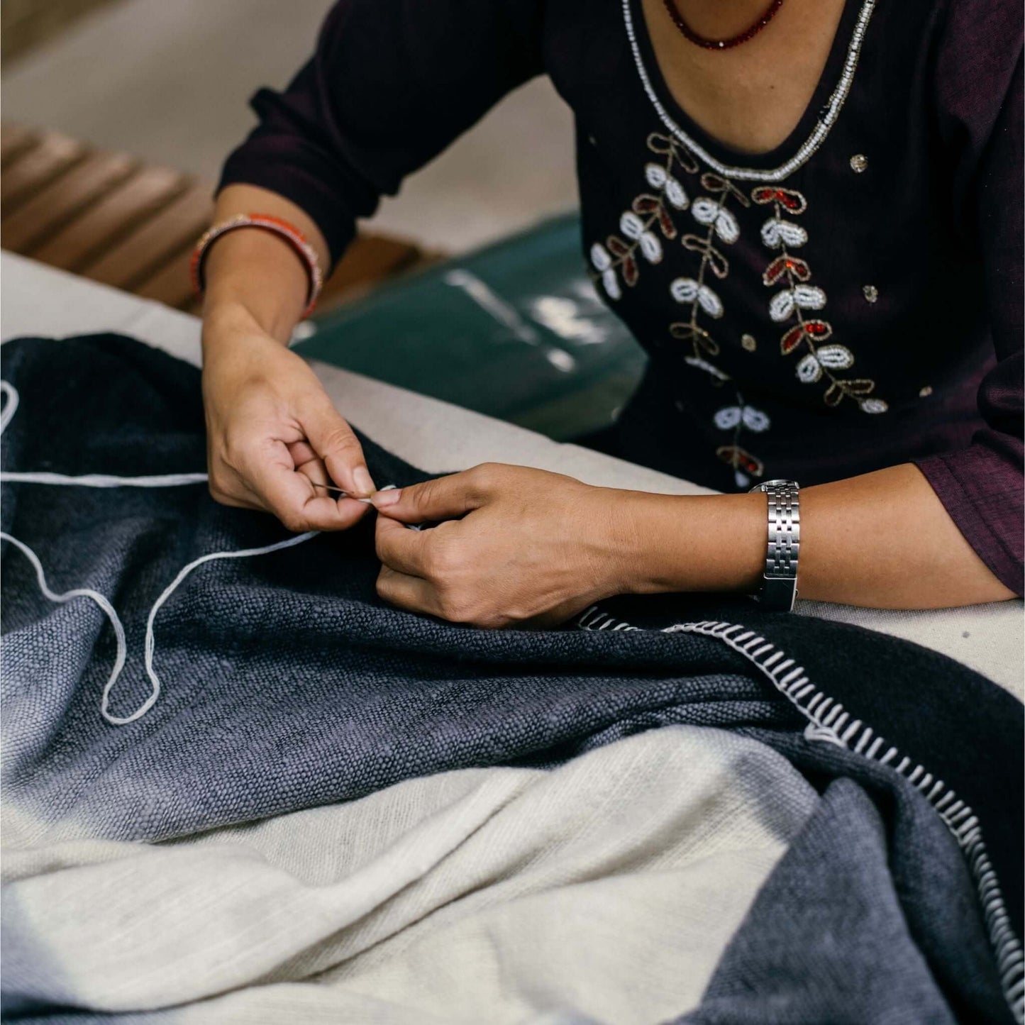 Handwoven Black and White Ink Soft Merino Throw Blanket
