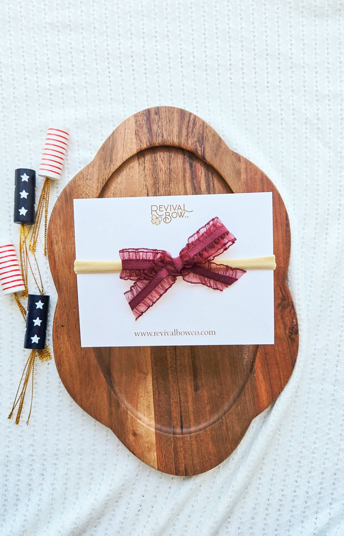 Ruffle Bow on Headband • Berry Red