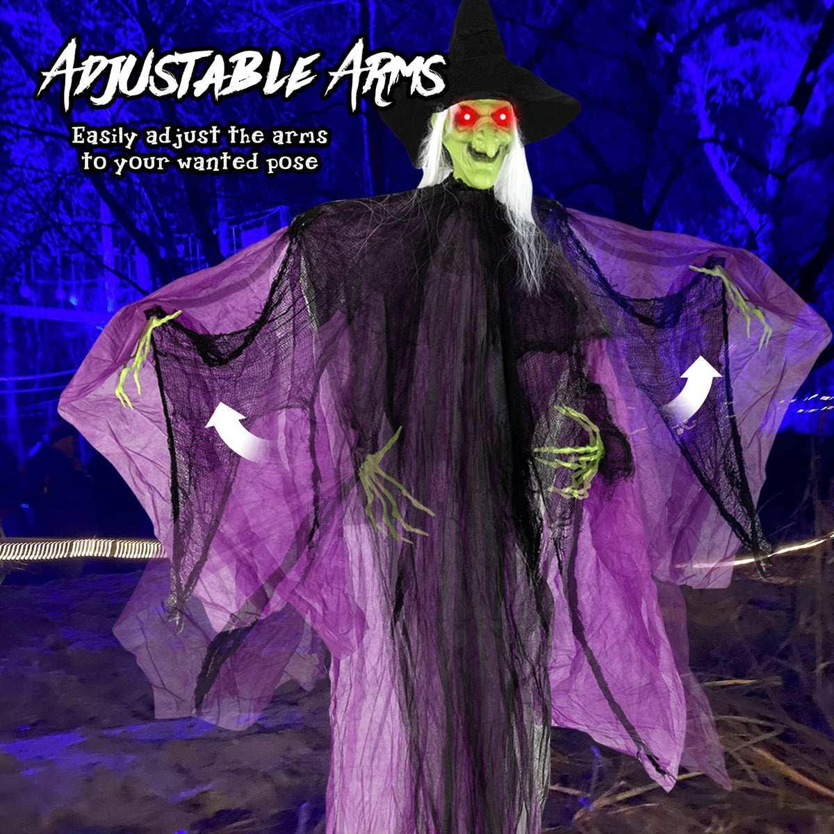 7.2 ft Halloween Standing Witch with Lighted Eyes and Automatic Arm Movement