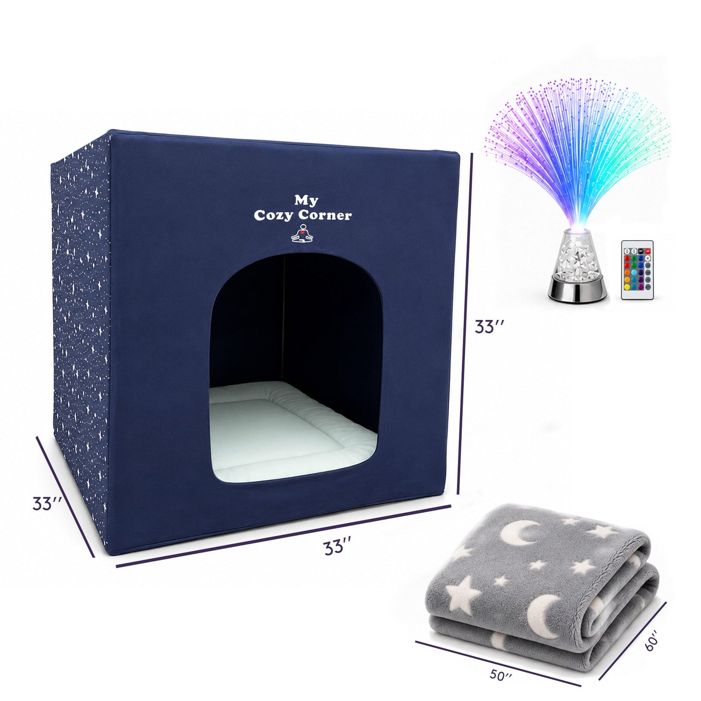 Special Supplies Blackout Sensory Tent for Kids, Calming Play Room with Fiber Optic Lamp and Glow-in-The-Dark Fuzzy Blanket