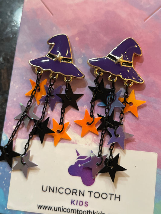 Enamel Witch Hat Star Tassel Earrings