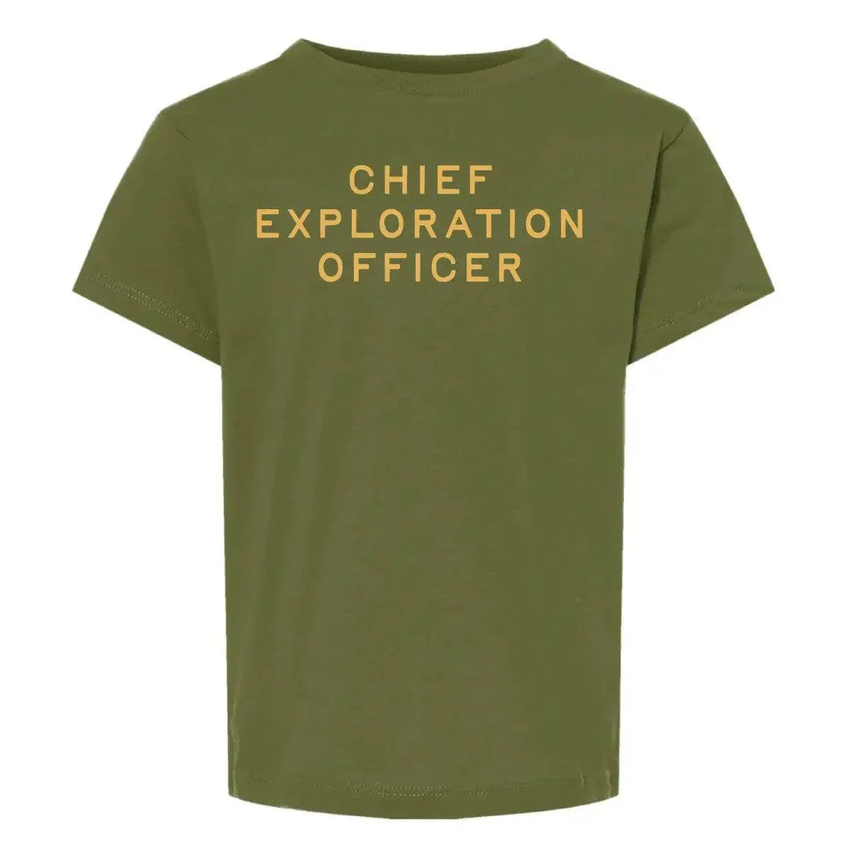 Chief Exploration Officer Toddler Graphic Tee. Olive.