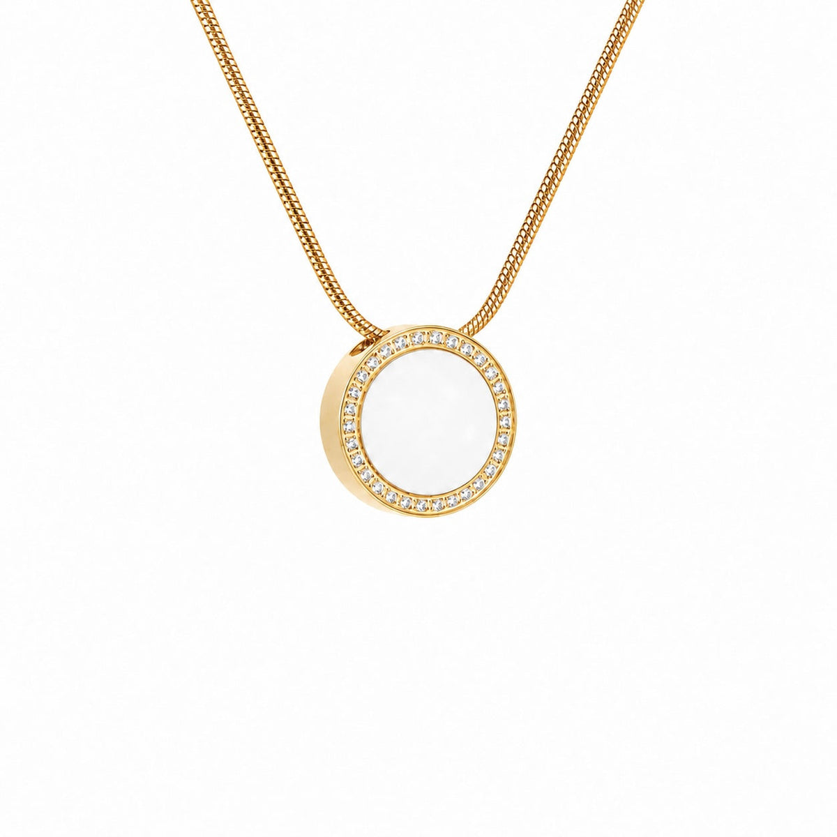 PT800GW B.Tiff White Enamel Gold Pavé 30-Stone Halo Pendant