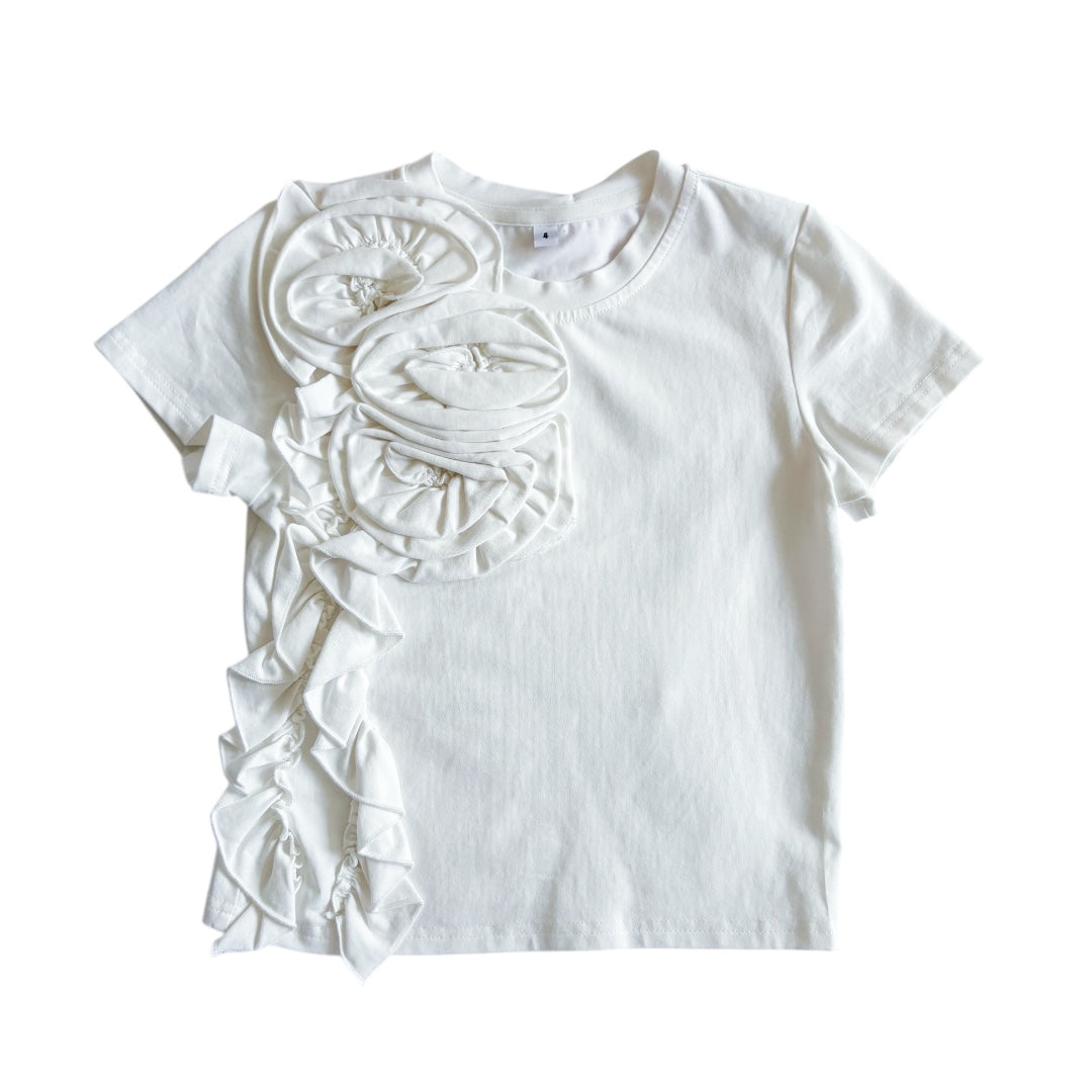 White Flower Ruffle Top