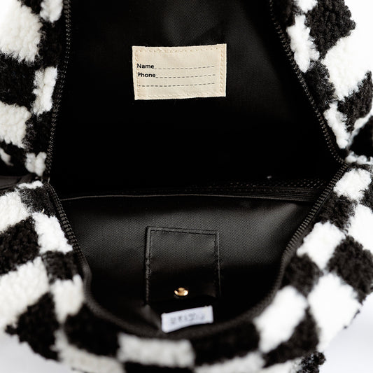 Mini Backpack- Sherpa Black & White Checkered