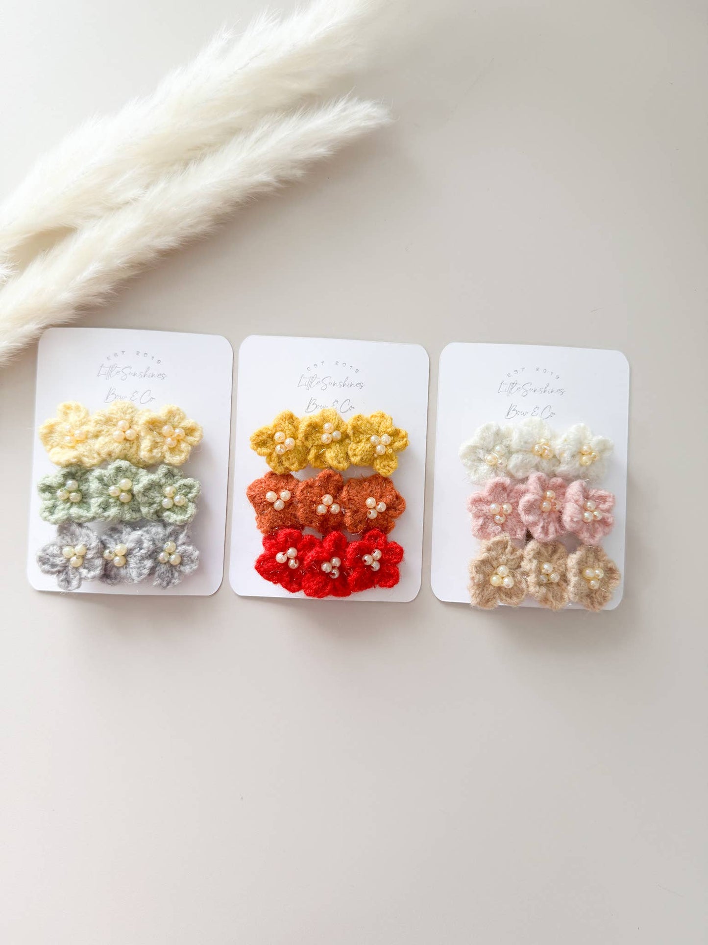 Crochet Beaded Flower Hair Clips- Set of 3