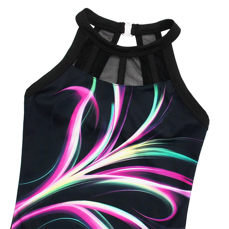 Electric Spark Lights Mesh Tank Open Back Gymnastics Leotard Set