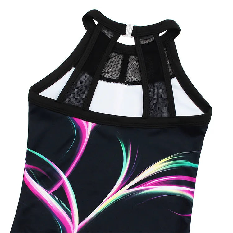 Electric Spark Lights Mesh Tank Open Back Gymnastics Leotard Set