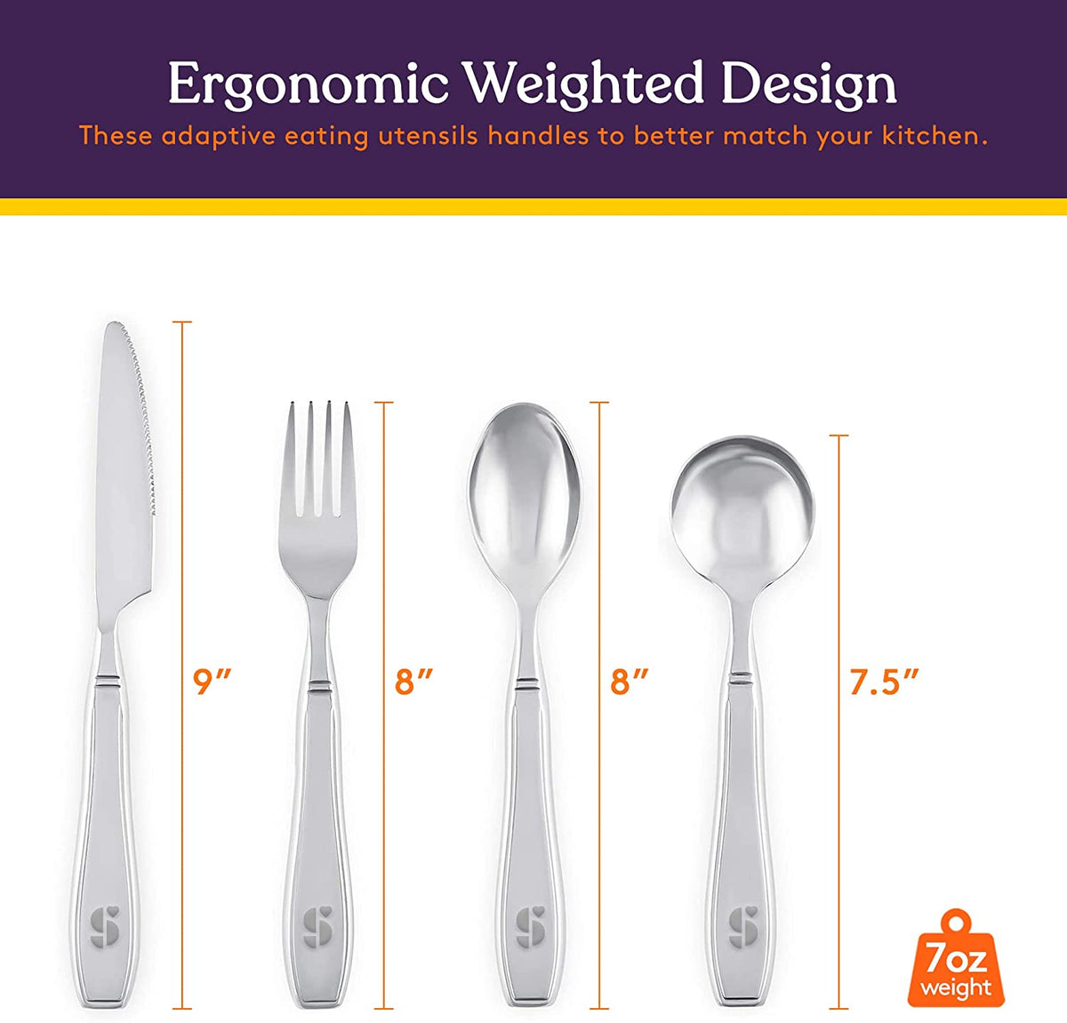 Special Supplies Premium Stainless Steel Weighted Flatware for Parkinson's Patients- Adaptive Silverware for Adults with Hand Tremors-Wide Non-Slip Grip, Easy to Clean -Weighted Silverware For Elderly