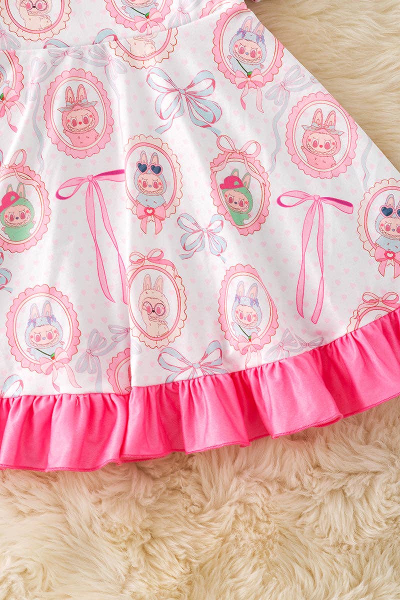 Labubu dress with pink ruffle hem