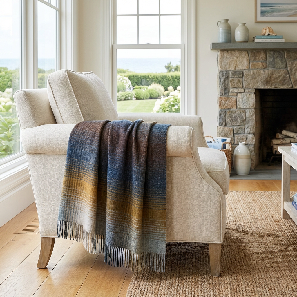 Highland Tweeds Shetland Lambswool Ombre Throw - Blue