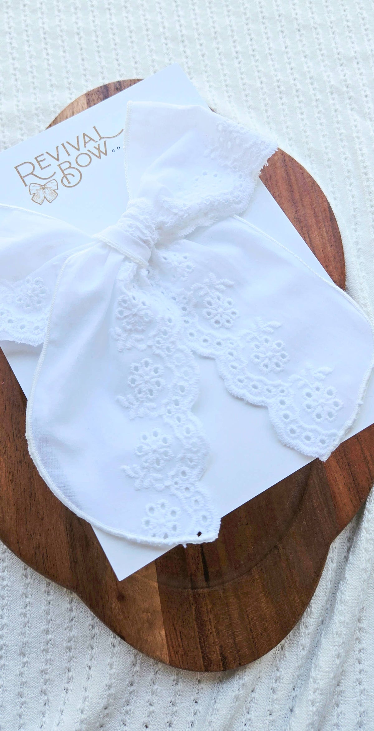 Large Fable Bow on Clip •  White Eyelet Lace
