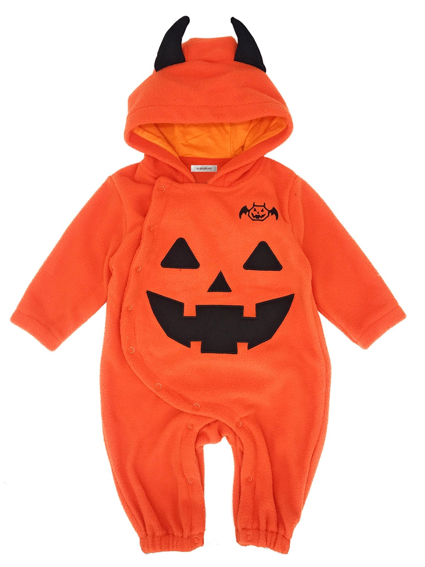 Halloween Unisex Orange Fleece Pumpkin Hooded Long Sleeve Romper