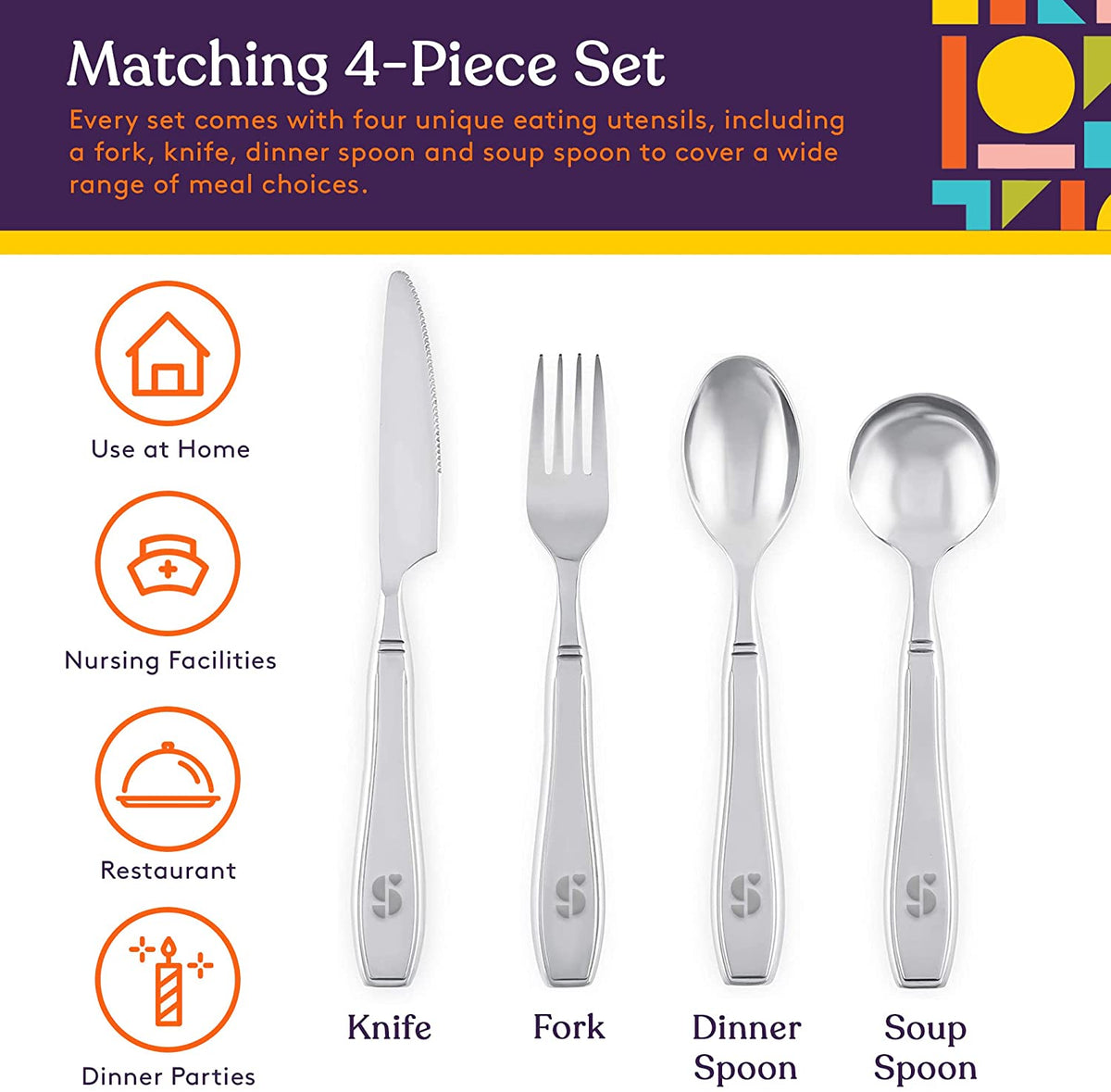 Special Supplies Premium Stainless Steel Weighted Flatware for Parkinson's Patients- Adaptive Silverware for Adults with Hand Tremors-Wide Non-Slip Grip, Easy to Clean -Weighted Silverware For Elderly